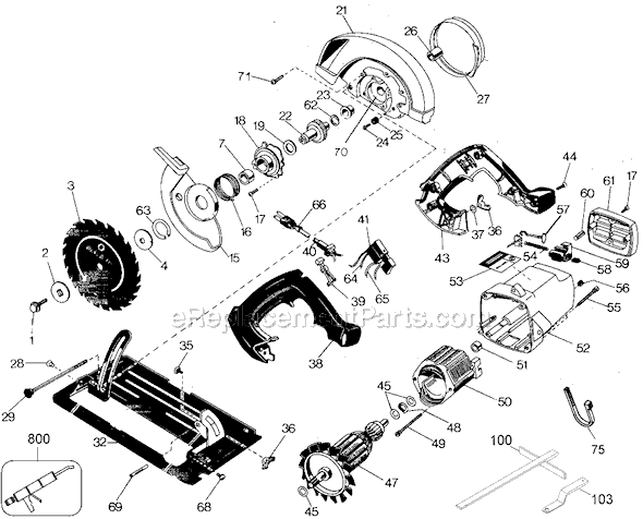 Page A Diagram and Parts List for Type 1 Black and Decker Circular Saw